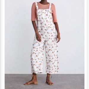 ZARA LINEN FLORAL PRINT JUMPSUIT